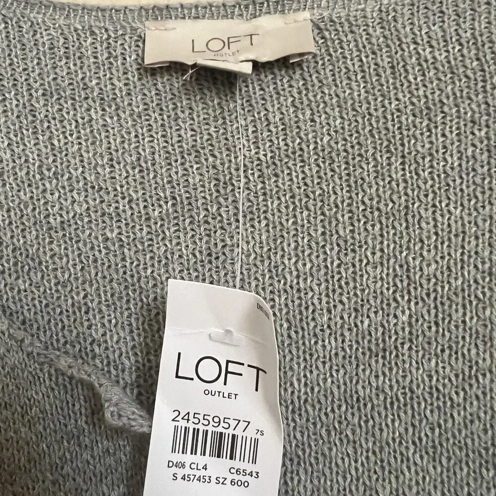 LOFT Women NWT Open Long Cardigan Coatigan Knit Sz S Bell Sleeve Ruffles Gray - Picture 3 of 5